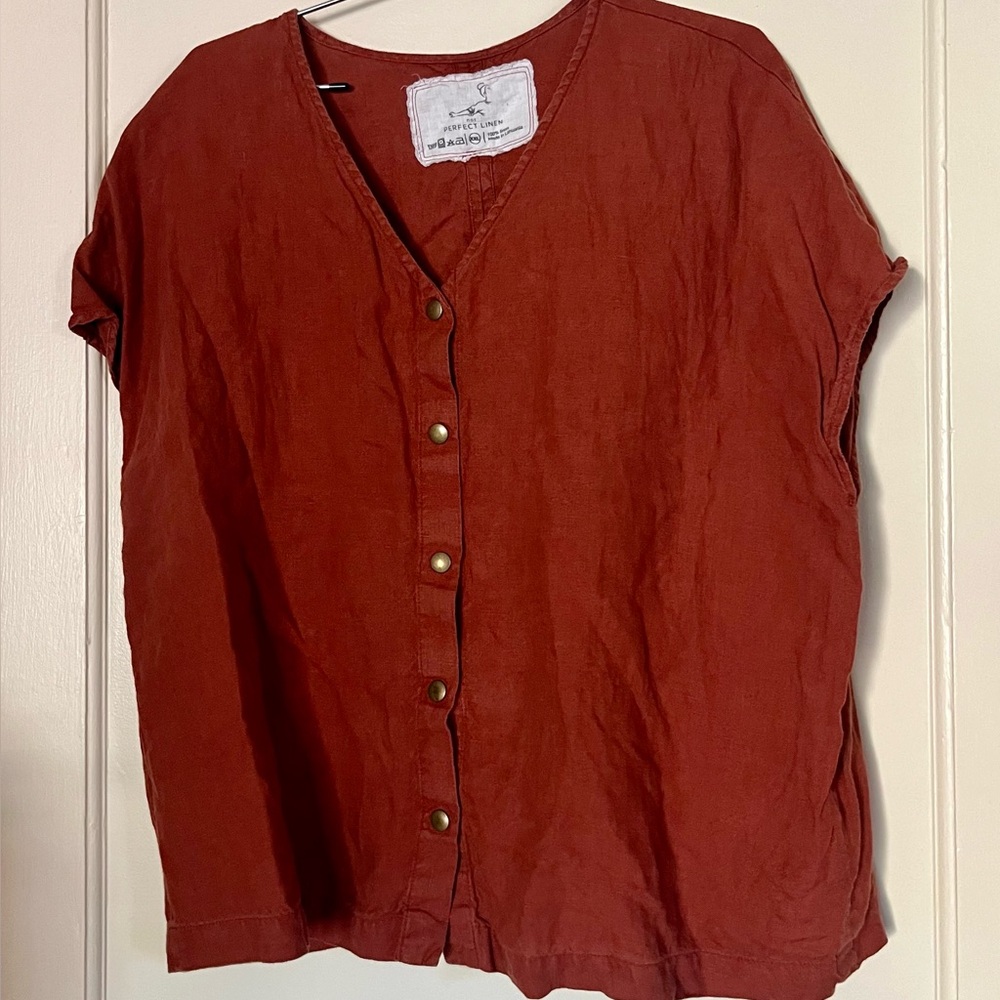 notPERFECTLINEN Terracotta Button-Down Shirt